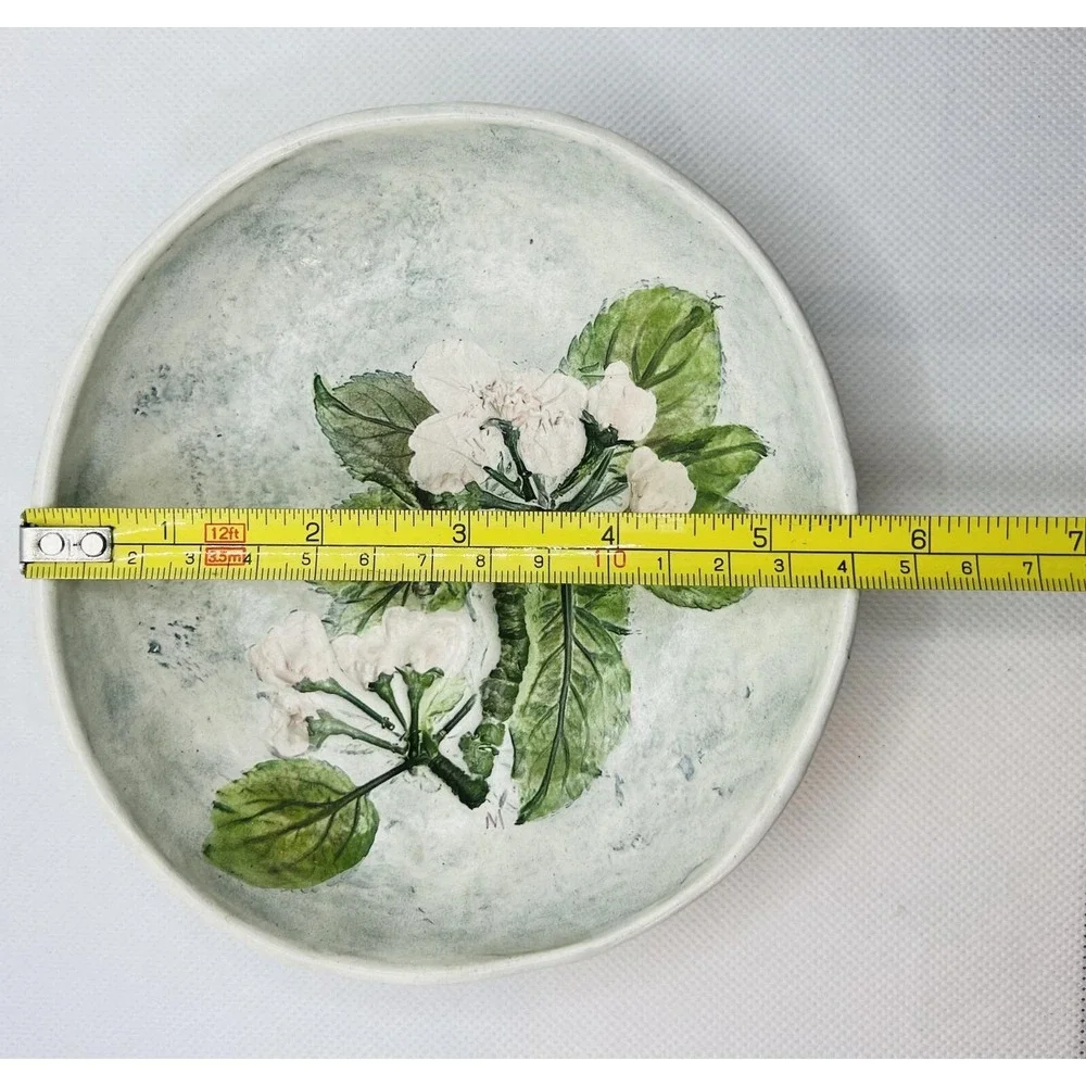 SALTMARSH Pottery Dartmouth, MA Apple Blossom Hanging Bowl Green Wall Decor
